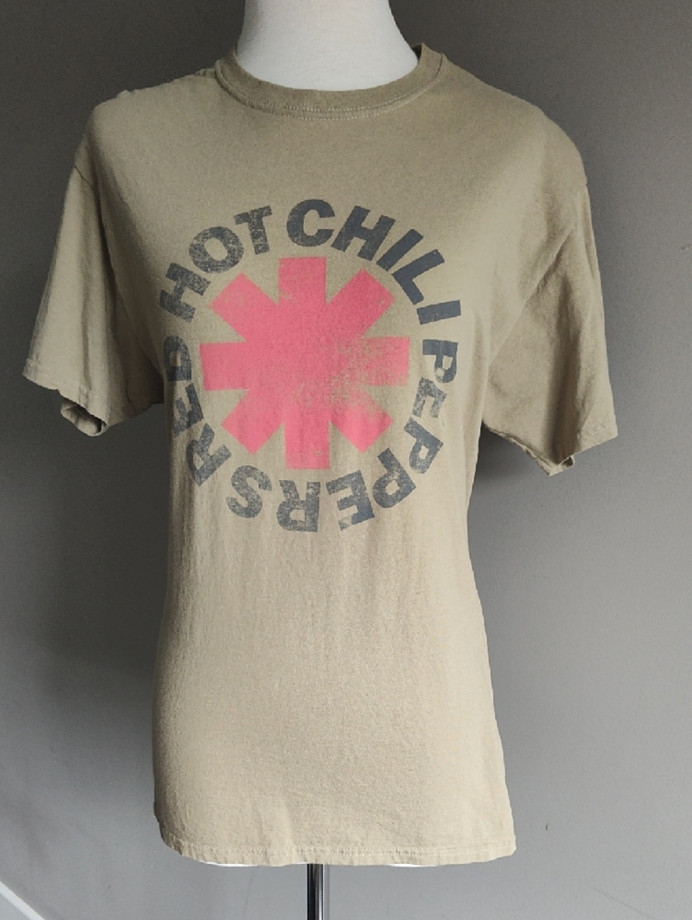 Red Hot Chili Peppers Graphic Band Cotton Tee - Tan with Light Red Logo